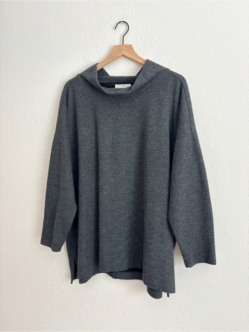 Anthropologie Theresa Tunic Charcoal Gray Relaxed Funnel Neck Sweater
